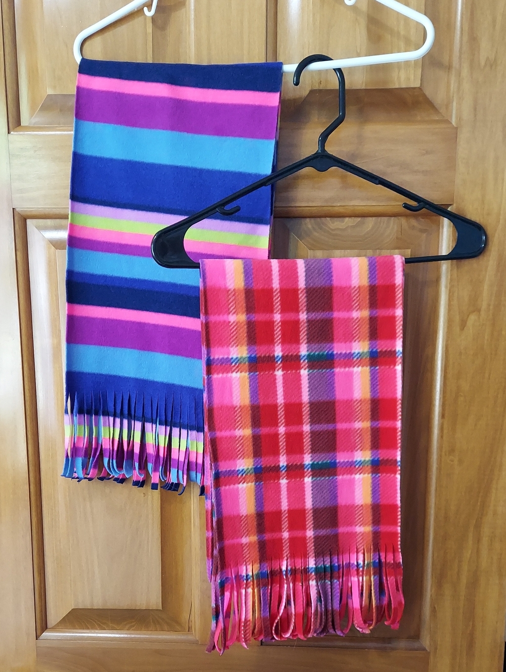 Set Of 2 Vibrant Colorful Accent Scarves - Soft, Lightweight Fleece, Like New